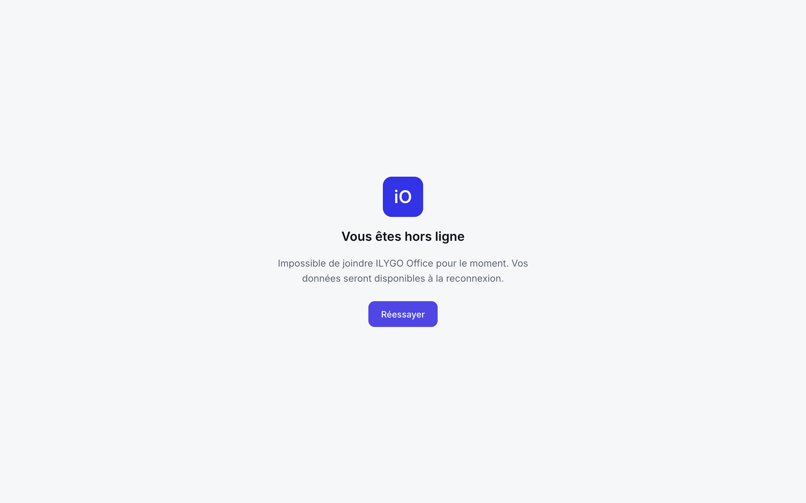 Page hors ligne d'ILYGO Office avec le bouton Réessayer